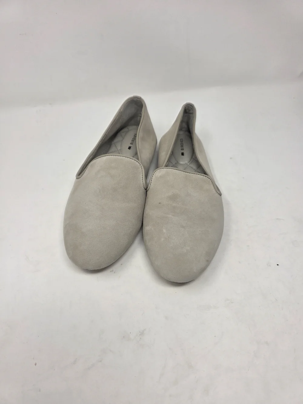 Birdies Women’s Loafers Size 8 Gray/Beige Suede Smoking Flats Quilted Insole